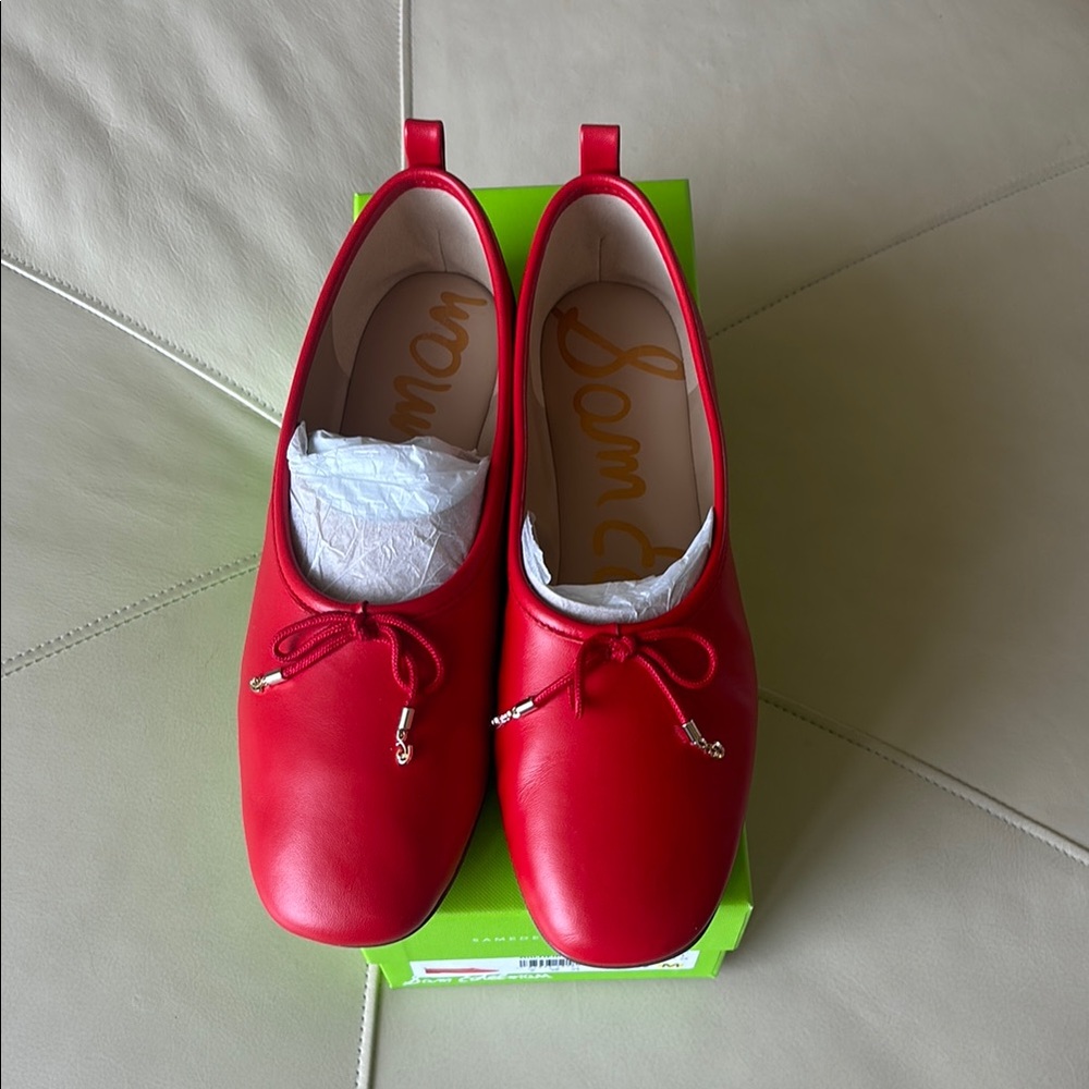 Sam Edelman Red Dress Flats with Bow Accent